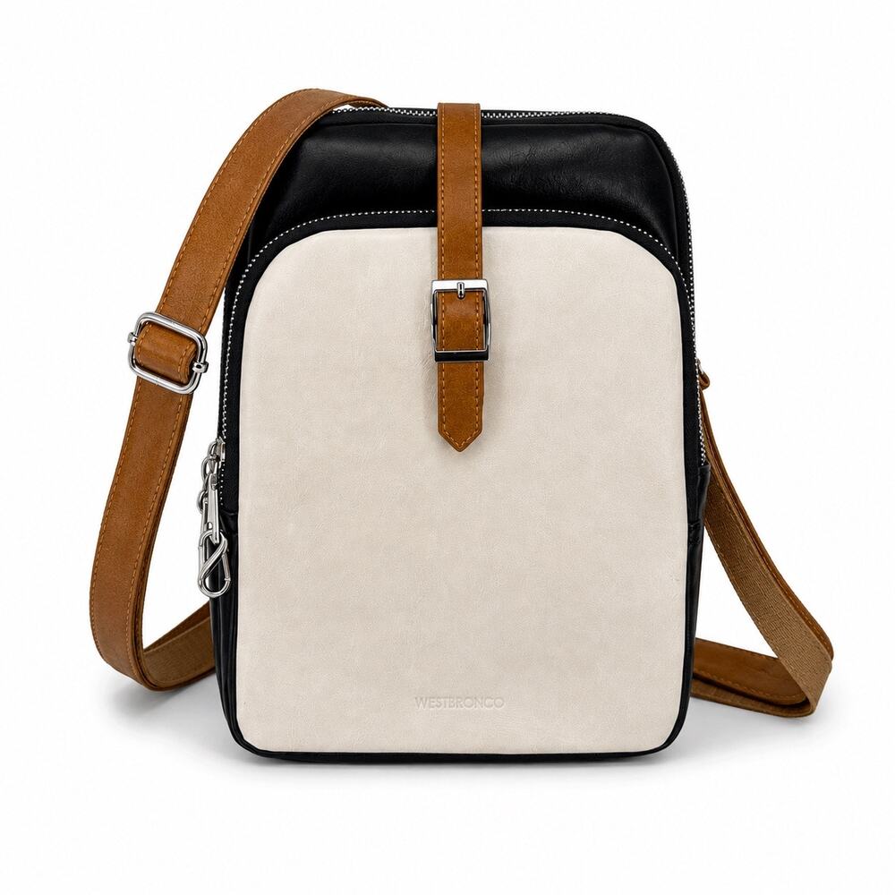 Westbronco Sling Backpack Colorblock Vegan Leather White Black Travel Minimalist